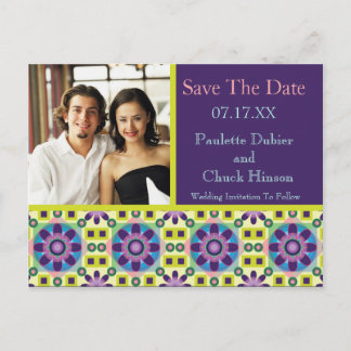Save The Date Photo Template Purple Green Colors