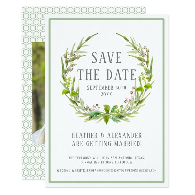 Save the Date Photo Template Watercolor Wreath Art