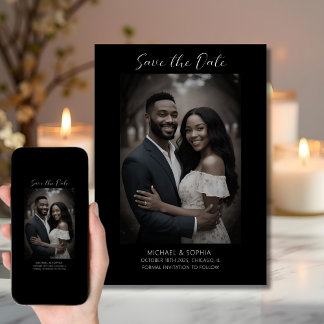 Save the Date Photo Wedding Announcement Black
