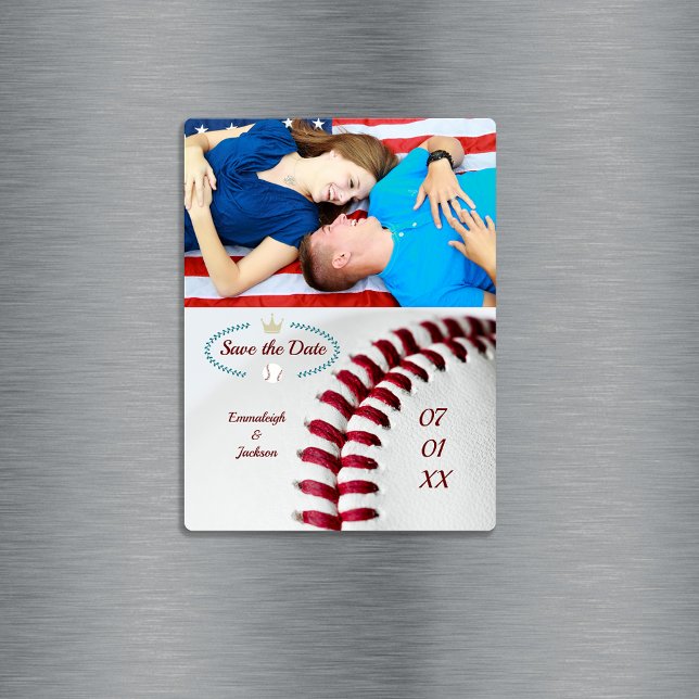 Save The Date Photo Wedding Baseball Theme Magnet (Creator Uploaded)