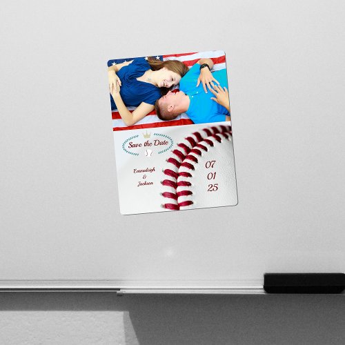 Save The Date Photo Wedding Baseball Theme Magnet