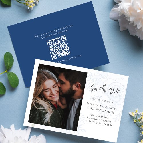 Save the Date Photo Wedding Blue Floral