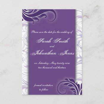 Save The Date Photo Wedding Card Purple & White by OLPamPam at Zazzle