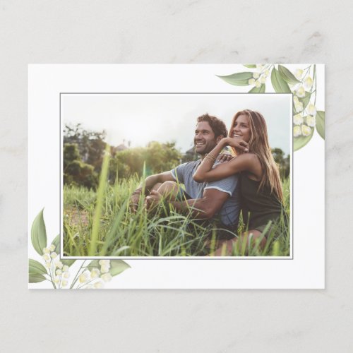 Save the Date Photo Wedding Floral Greenery  Announcement Postcard