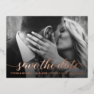 Save the date Photo Wedding Modern Rose Foil Invitation Postcard