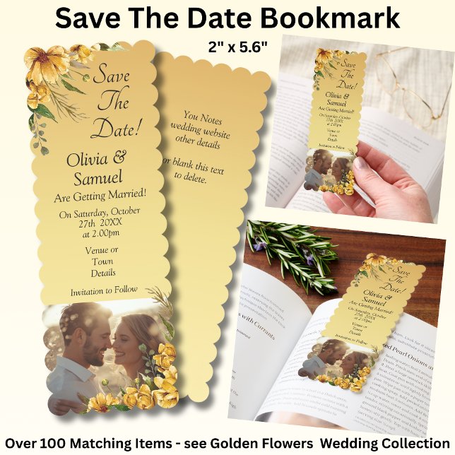 Save The Date - Photo with Golden Yellow Flowers Bookmarks (Creator Uploaded)