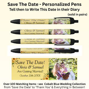 Save The Date - Photo with Golden Yellow Flowers Pen