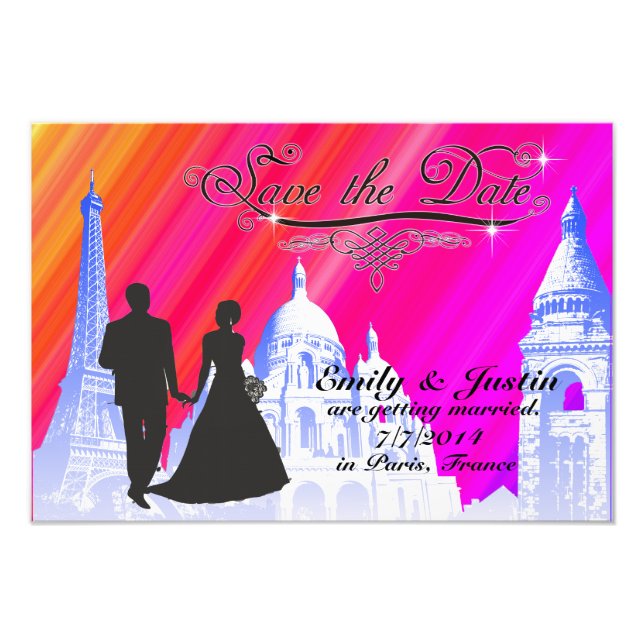 SAVE THE DATE PHOTO WITH VIEW OF PARIS, FRANCE PRINT (Front)