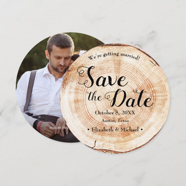 Save the date photo Wood Grain Rustic Wedding  Invitation (Front/Back)