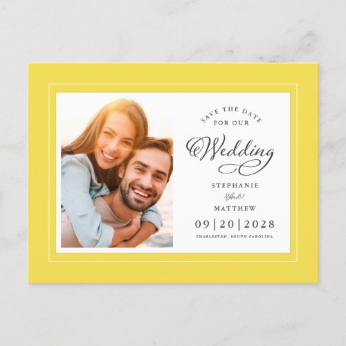 Save The Date Photo Yellow Elegant Chic Wedding Announcement Postcard