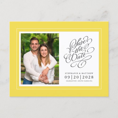 Save The Date Photo Yellow Elegant Wedding Announcement Postcard