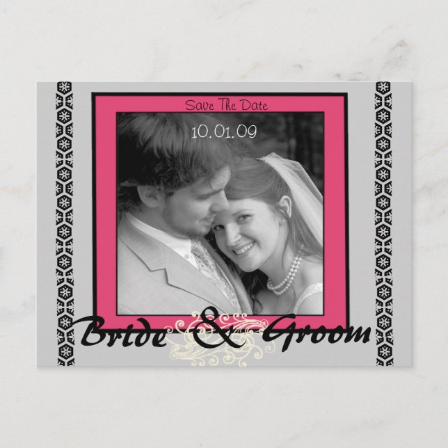 Save The Date Pink and Gray with Your Photo Announcement Postcard (Front)
