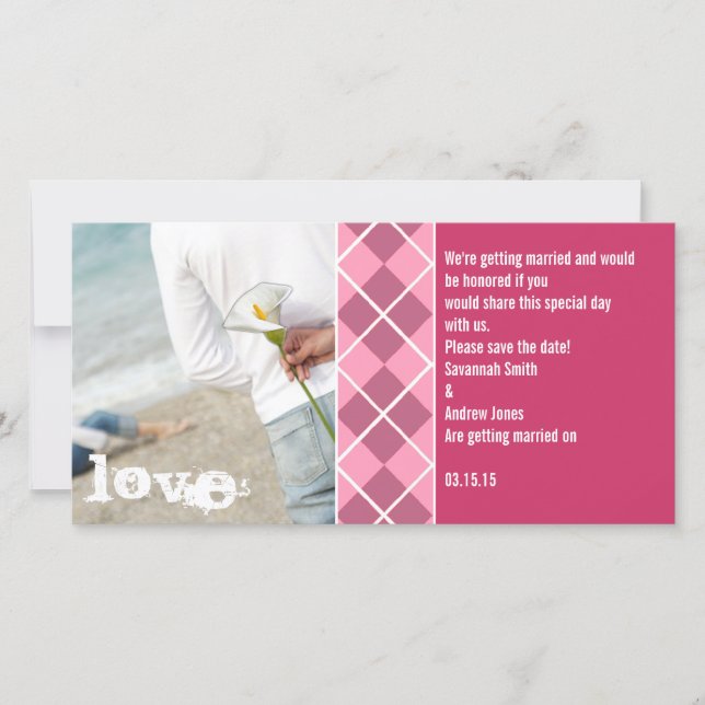 Save The Date Pink Argyle Your Photo (Front)