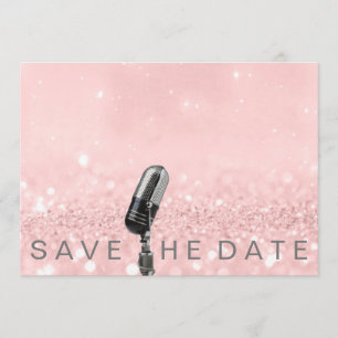 Save The Date Pink Blush Gray Glitter Microfone