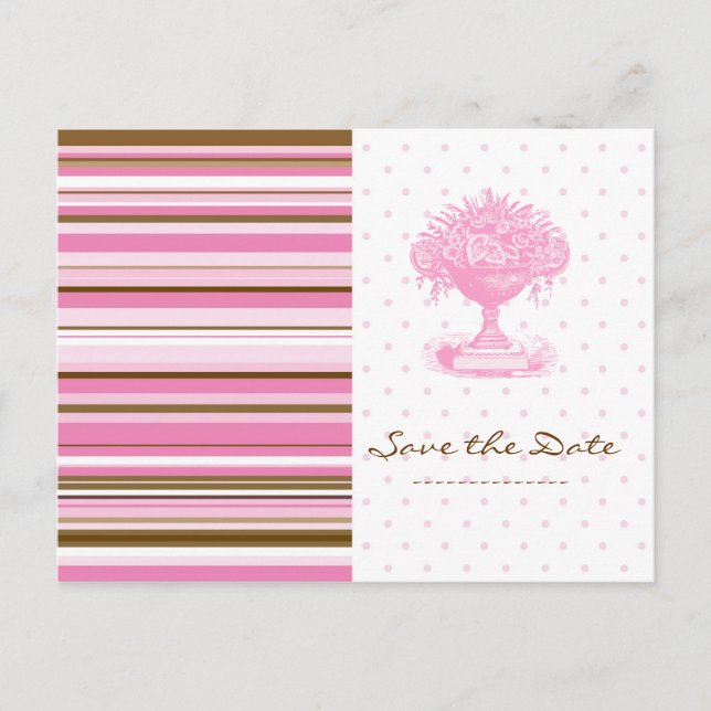 SAVE THE DATE, Pink & Brown Chic Postcard (Front)