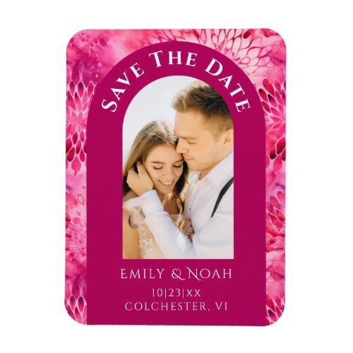 Save The Date Pink Dahlia Watercolor Floral Magnet