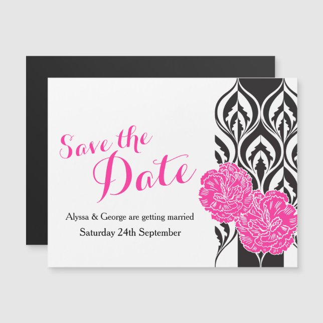 Save the date pink dianthus wedding magnetic invitation (Front/Back)