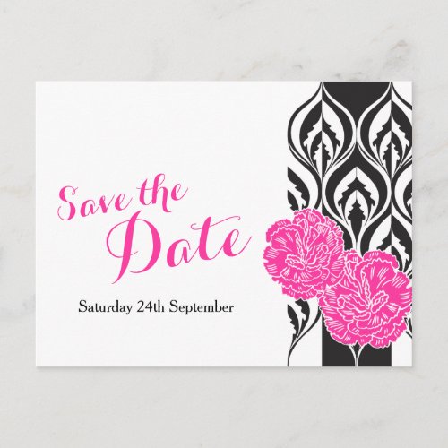 Save the date pink dianthus wedding postcard