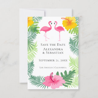Save The Date Pink Flamingo Tropical Wedding