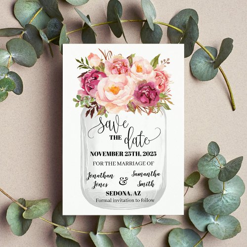 Save the Date Pink floral romantic boho wedding Invitation