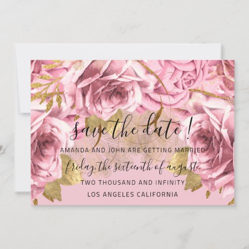 Save The Date Pink Floral Rose Wedding Bridal 