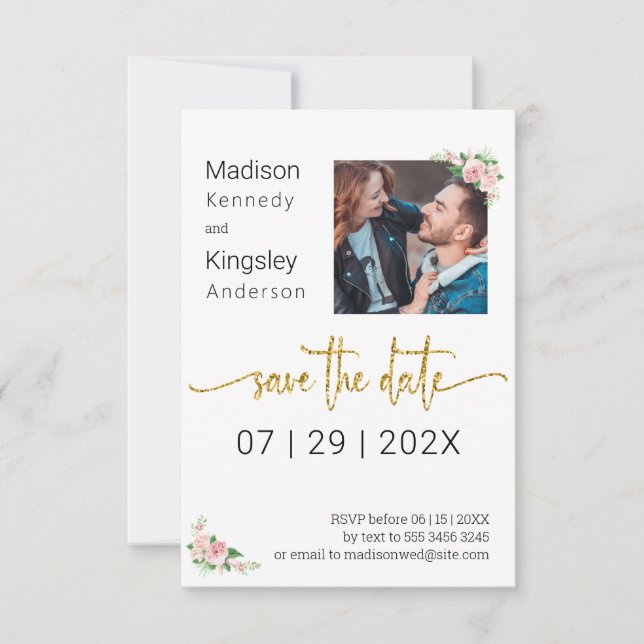 Save the Date Pink Floral Spring Photo (Front)