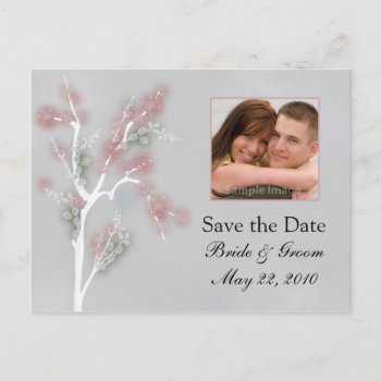 Save The Date - Pink Floral Tree Announcement Postcard by AJsGraphics at Zazzle