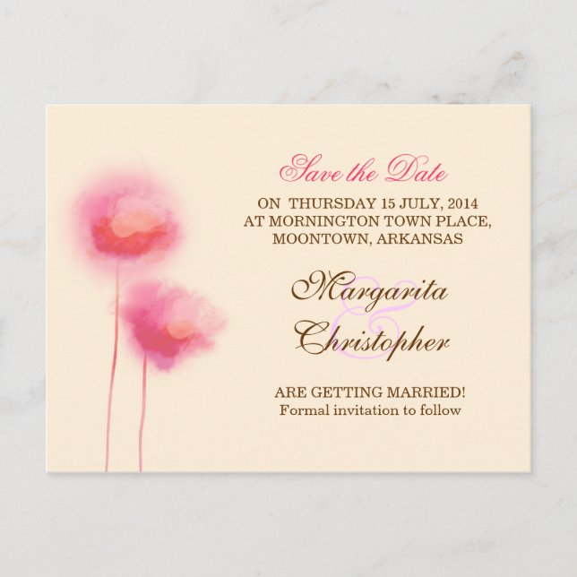 save the date pink flowers postcards (Front)