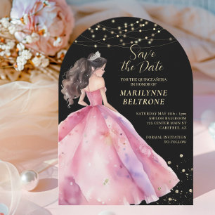 Save the Date Pink Gold Princess Quinceañera Invitation