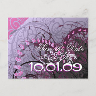 Save The Date Pink Hearts - - Announcement Postcard