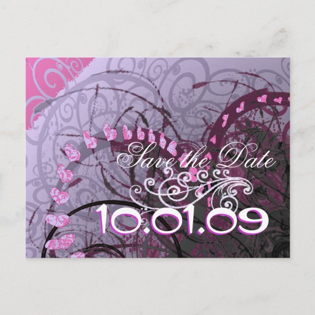 Save The Date Pink Hearts - - Announcement Postcard (Front)