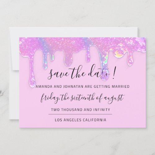 Save The Date Pink Holographic Drips Ombre