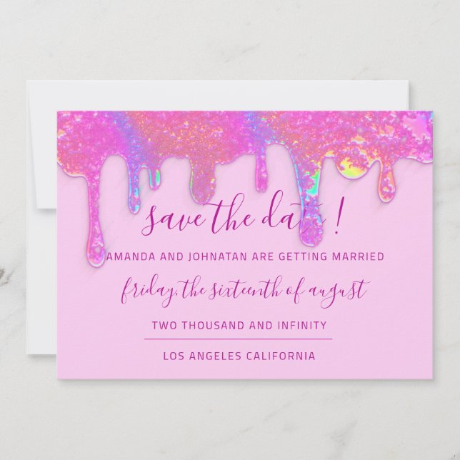 Save The Date Pink Holographic Drips Pastel (Front)