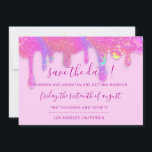 Save The Date Pink Holographic Drips Pastel<br><div class="desc">Elegant simply save the date decorated with semi-transparent drips and a delicate script that completes the look of this design,  
You can change the color of the background on the back
Any other customization please sent me a message! Have a shiny always happy time! :) 
FlorenceK design</div>
