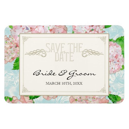 Save the Date Pink Hydrangea Lace Floral Formal Magnet