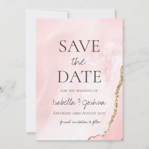 Save the Date Pink Marble  Rose Gold Glitter
