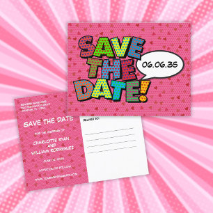 Save The Date Pink Modern Hearts Confetti Wedding Announcement Postcard