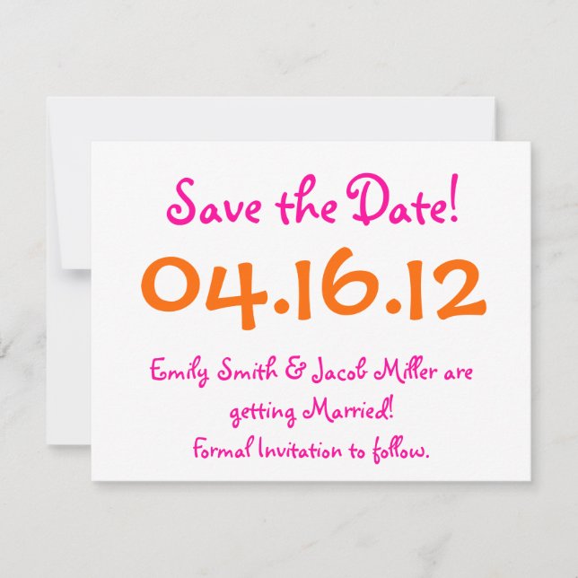 Save the Date Pink & Orange Invitation (Front)