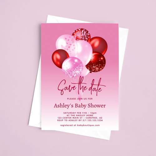 Save The Date Pink Red Baby Shower Invitation