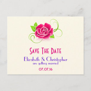 Save The Date Pink Rose Illustration Announcement Postcard