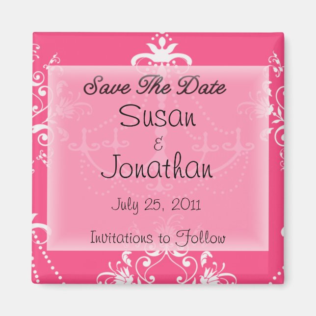 Save the Date Pink Scroll Magnet (Front)