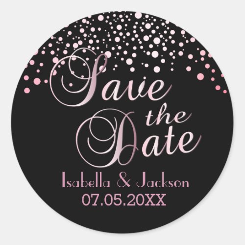 Save the Date  Pink Tourmaline Dots  Personalize Classic Round Sticker