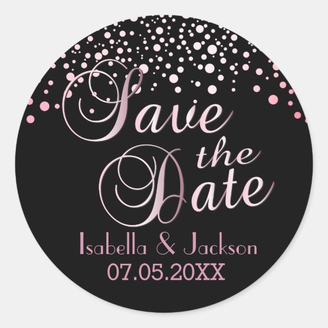 Save the Date | Pink Tourmaline Dots | Personalize Classic Round Sticker (Front)
