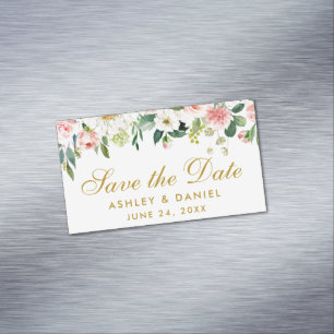 Save The Date Pink White Floral Mini Magnet