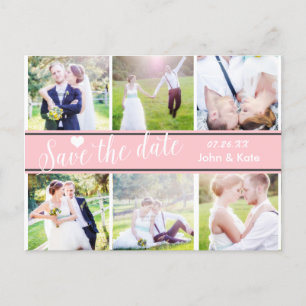 SAVE THE DATE Pink White Wedding 6 PHOTO Postcard