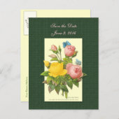 Save the Date Pink Yellow Roses Postcard (Front/Back)