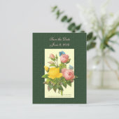 Save the Date Pink Yellow Roses Postcard (Standing Front)