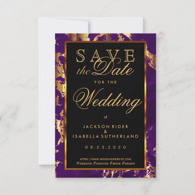Save the Date Plum Purple and Gold Marble 2 (Front)