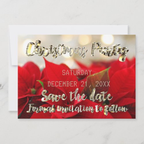 Save The Date Poinsettia Red Gold Christmas Party