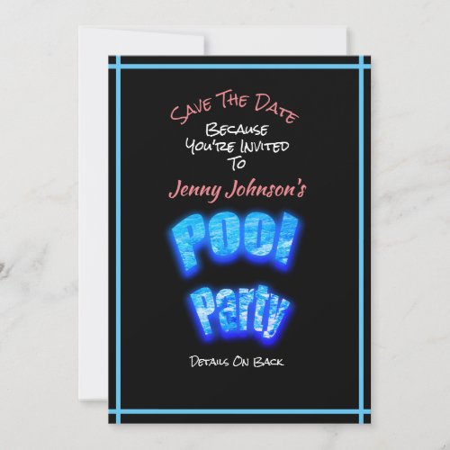 Save The Date Pool Girl Party Birthday Invitation